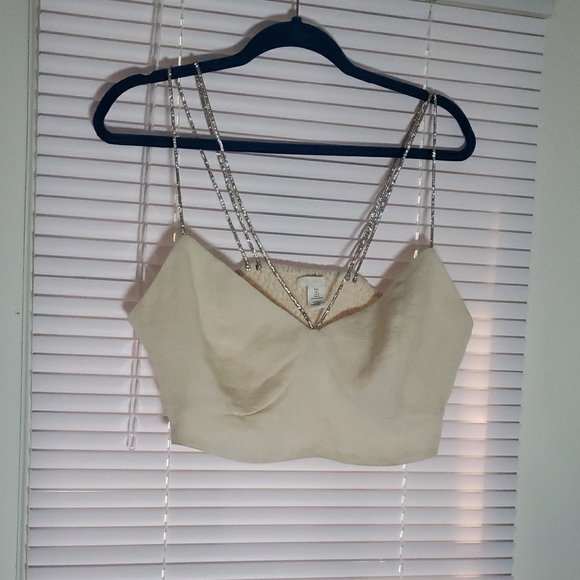 Elegant Beige Women's Top with Chain Straps - Picture 3 of 8